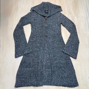 It's Our Time Long Chunky Knit Cardigan Sweater Coat Women's M Gray Button Front